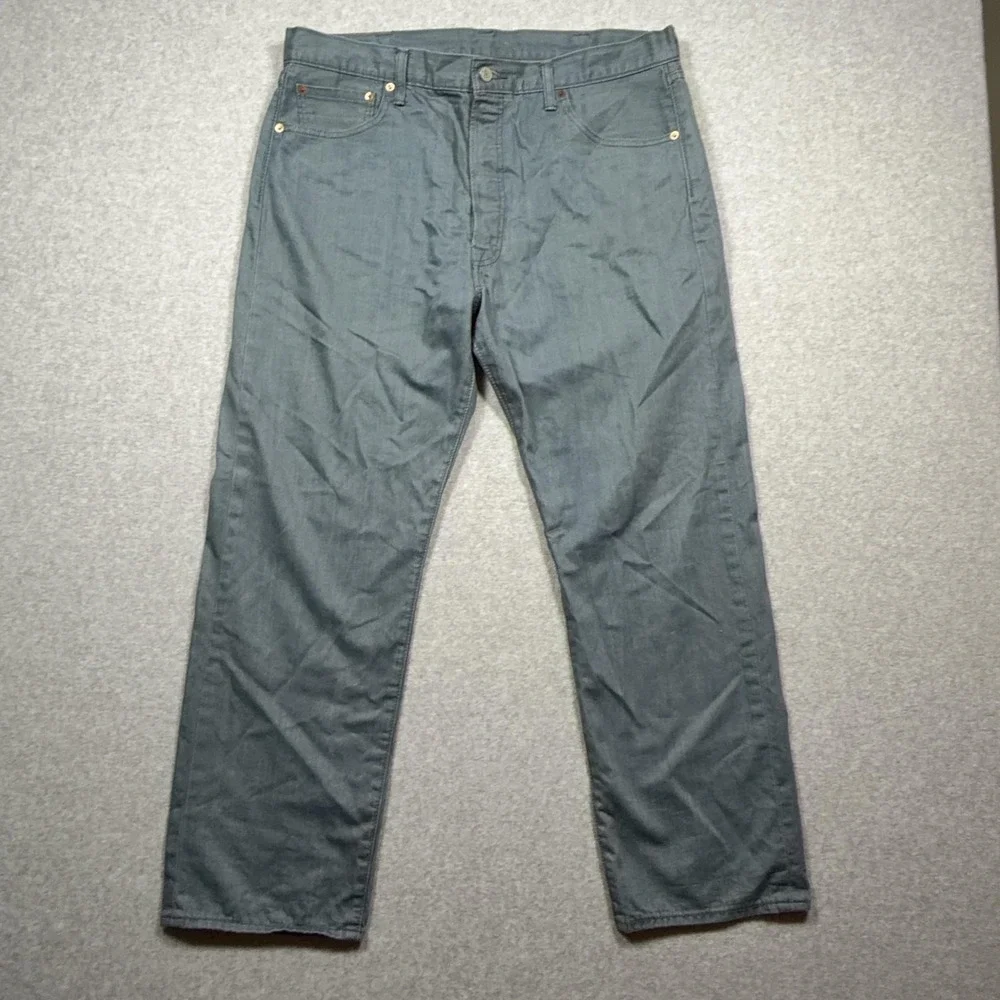 Levis 501 Jeans Mens 38x30 Gray Button Fly Straight Denim Medium Wash Pants